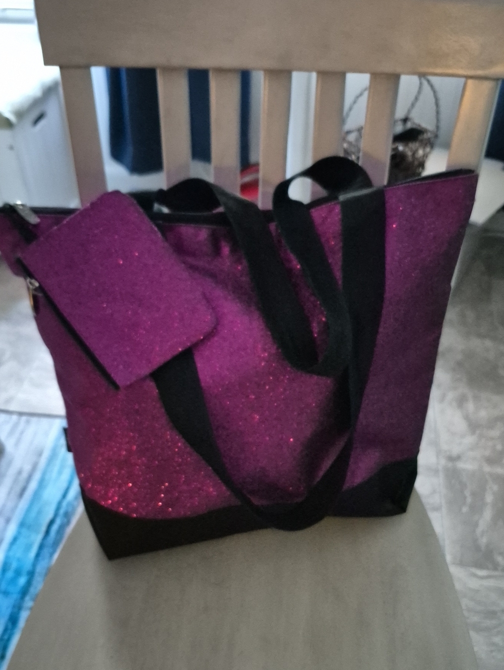 Sparkle Tote Bag in Magenta with Black Trim